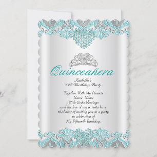 Quinceanera Feest Teal Blauwe Harten Kant Diadeem  Kaart