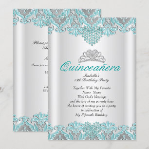 Quinceanera Feest Teal Blauwe Harten Kant Tiara 2 Kaart