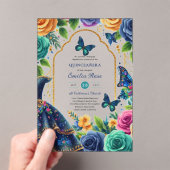 Quinceañera Feest Vlinders Quince Jurk Rozen Acryl Uitnodigingen (Insitu (Draagbaar))