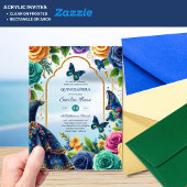 Quinceañera Feest Vlinders Quince Jurk Rozen Acryl Uitnodigingen