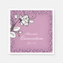 Quinceañera Feest Wit Rozen Paarse Glitters
