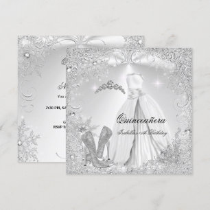 Quinceanera Feest Wit Zilver Winter Sneeuwvlokken Kaart