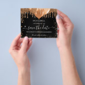 Quinceanera feest zwart goud budget save the date flyer (Hand)