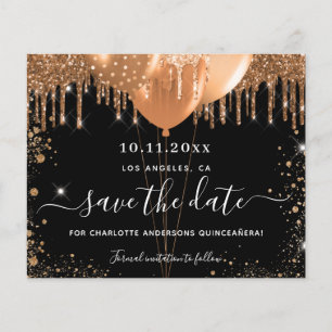 Quinceanera feest zwart goud budget save the date flyer