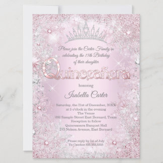 Quinceanera-feestprinses Roze Zilveren sneeuwvlok Kaart