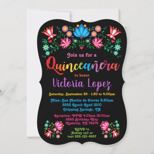 Quinceañera Fiesta Birthday Party folkart bloemen Kaart (Voorkant)