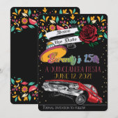 Quinceanera fiesta floral w / lowrider & rode roos kaart (Voorkant / Achterkant)