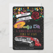 Quinceanera fiesta floral w / lowrider & rode roos kaart (Voorkant)