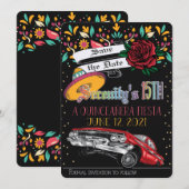 Quinceanera fiesta floral w / lowrider & rode roos kaart (Voorkant / Achterkant)