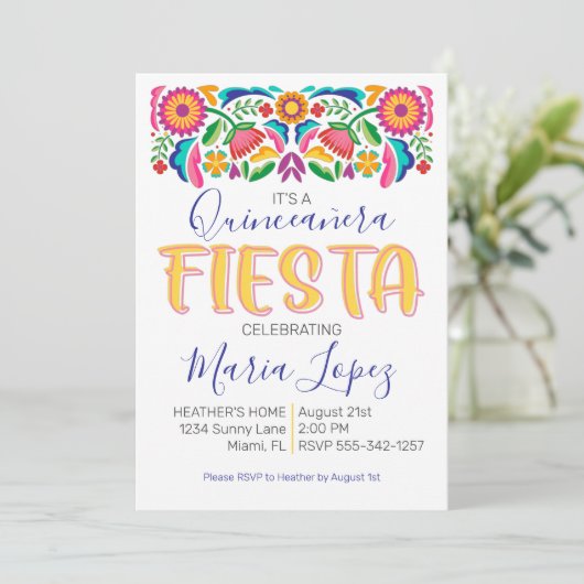 Quinceañera Fiesta verjaardagsfeestje Uitnodiging (Staand voorkant)