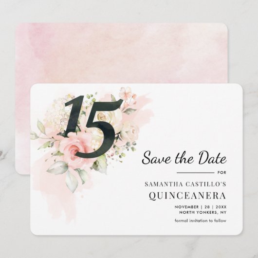 Quinceanera Floral 15e verjaardag Save The Date (Voorkant / Achterkant)