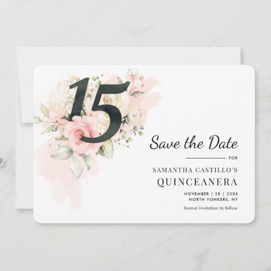 Quinceanera Floral 15e verjaardag Save The Date (Voorkant)