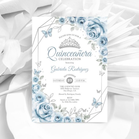Quinceanera Floral Baby Blauw Zilver Kaart
