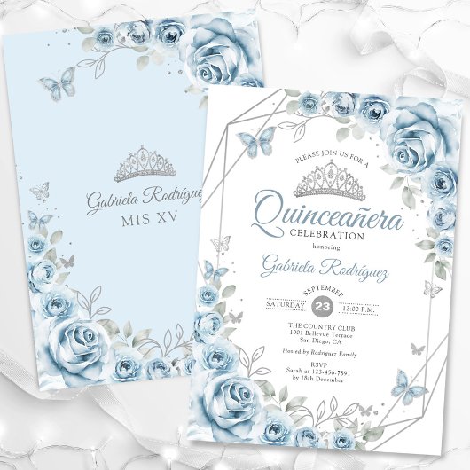 Quinceanera Floral Baby Blauw Zilver Kaart
