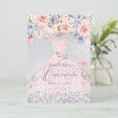 Quinceanera Floral Blush Pink Glitter Gown Kaart (Staand voorkant)