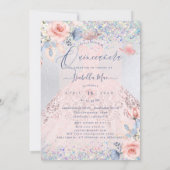 Quinceanera Floral Blush Pink Glitter Gown Kaart (Achterkant)