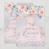 Quinceanera Floral Blush Pink Glitter Gown Kaart (Voorkant / Achterkant)