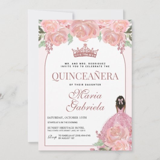 Quinceanera Floral Blush Pink Mis Quince Anos Kaart (Voorkant)