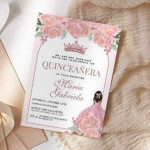 Quinceanera Floral Blush Pink Mis Quince Anos Kaart
