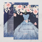Quinceanera Floral Dusty Blue Glitter Gown Kaart (Voorkant / Achterkant)