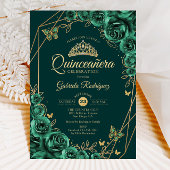 Quinceanera Floral Emerald Green Gold Kaart