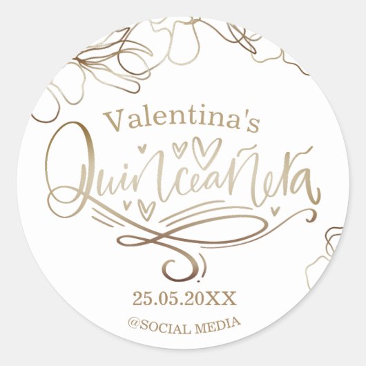 Quinceañera floral gold 15e verjaardag ronde sticker (Voorkant)