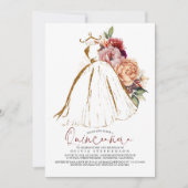 Quinceañera Floral Gold Dress 15e verjaardag Kaart (Voorkant)