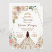 Quinceanera Floral Gold Invitation Kaart (Voorkant / Achterkant)