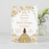 Quinceanera Floral Gold Invitation Kaart (Staand voorkant)