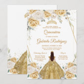 Quinceanera Floral Gold Invitation Kaart (Voorkant / Achterkant)