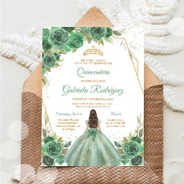 Quinceanera Floral Green Gold Invitation Kaart