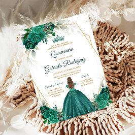 Quinceanera Floral Green Gold Invitation Kaart