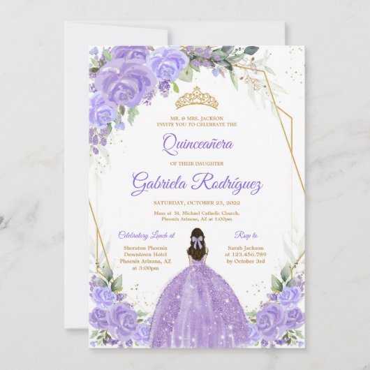 Quinceanera Floral Invitation Kaart (Voorkant)
