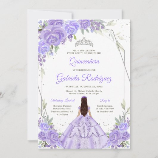 Quinceanera Floral Invitation Kaart (Voorkant)
