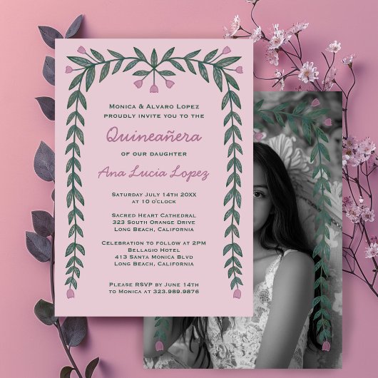 Quinceañera Floral Lijst Custom Foto Kaart