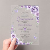 Quinceanera Floral Lilac Purple Silver Acryl Uitnodigingen (Insitu (Draagbaar))