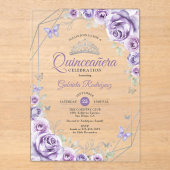 Quinceanera Floral Lilac Purple Silver Acryl Uitnodigingen (Voorkant)
