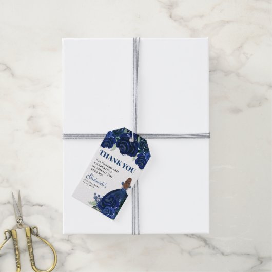 Quinceanera Floral Navy Blue Gold Mis Quince Anos Cadeaulabel (Met Touw)