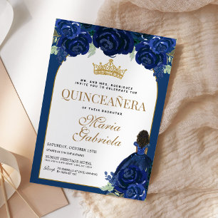 Quinceanera Floral Navy Blue Gold Mis Quince Anos Kaart