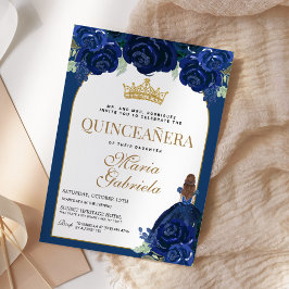Quinceanera Floral Navy Blue Gold Mis Quince Anos Kaart