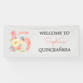 Quinceanera Floral Number 15 Personalized Birthday Spandoek (Horizontaal)