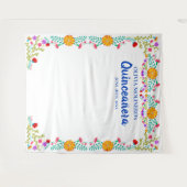 Quinceanera Floral Photo Booth Backdrop Blue White Wandkleed (Voorkant (horizontaal))