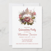 Quinceañera Floral Pincess Crown 15th Birthday Kaart (Voorkant)