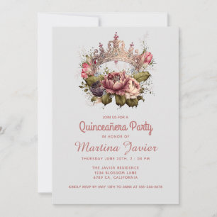 Quinceañera Floral Pincess Crown 15th Birthday Kaart