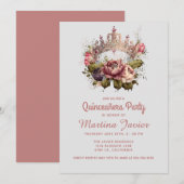 Quinceañera Floral Pincess Crown 15th Birthday Kaart (Voorkant / Achterkant)