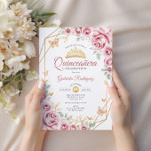 Quinceanera Floral Pink Gold Kaart