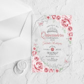 Quinceanera Floral Pink Silver Acryl Uitnodigingen