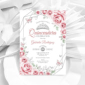 Quinceanera Floral Pink Silver Kaart