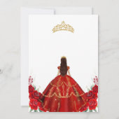 Quinceanera Floral Red Gold Invitation Kaart (Achterkant)
