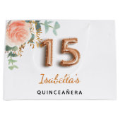 Quinceanera floral roos Gold eucalyptus monogram Groot Cadeauzakje (Voorkant)